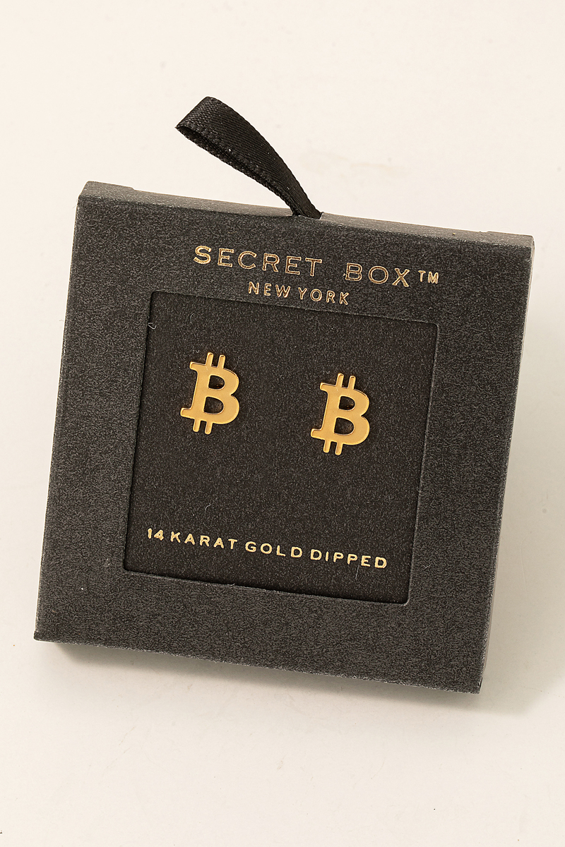 Secret Box Mini Bitcoin Stud Earrings