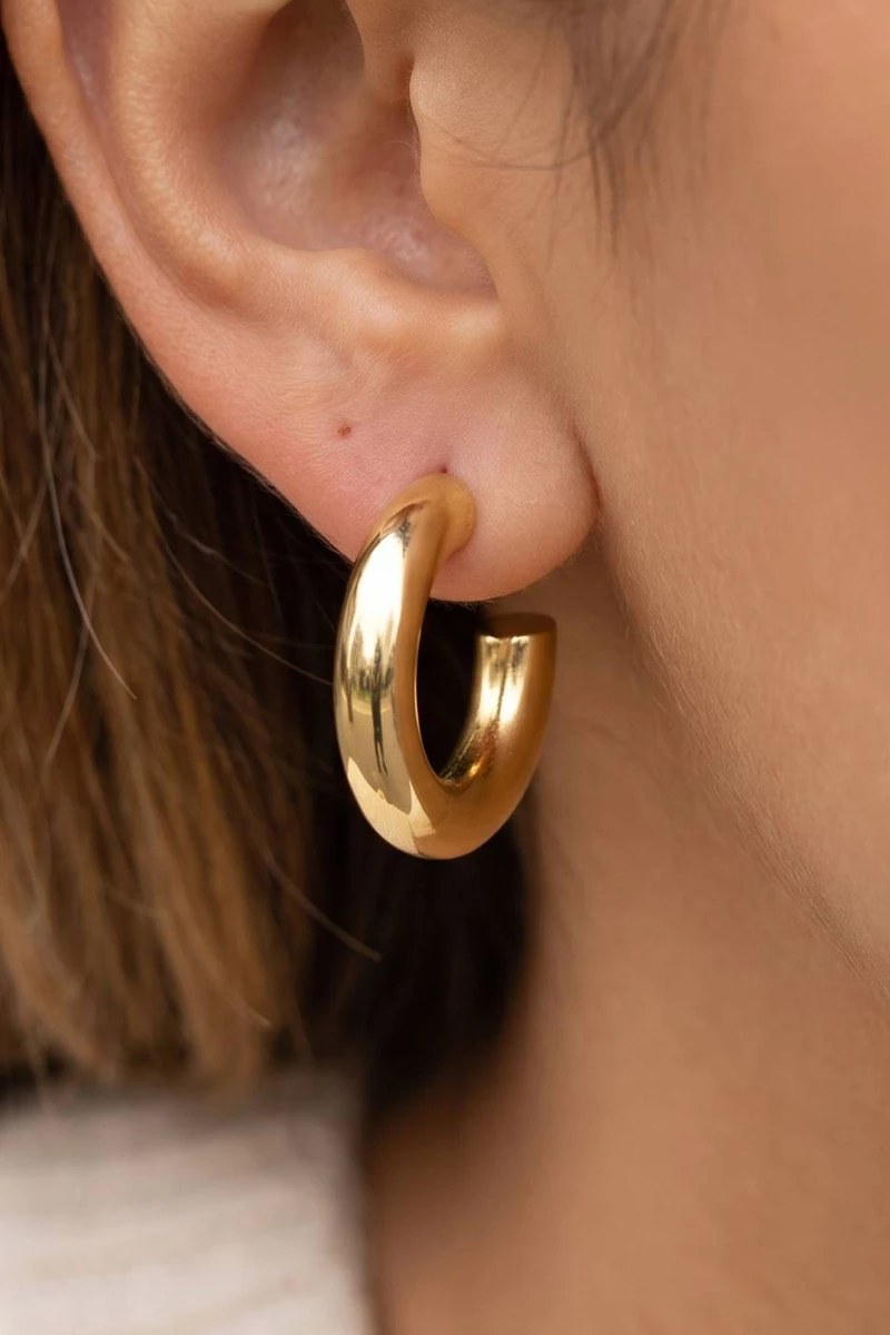 14K Gold Dipped Chunky Round Tube Hoop Earrings
