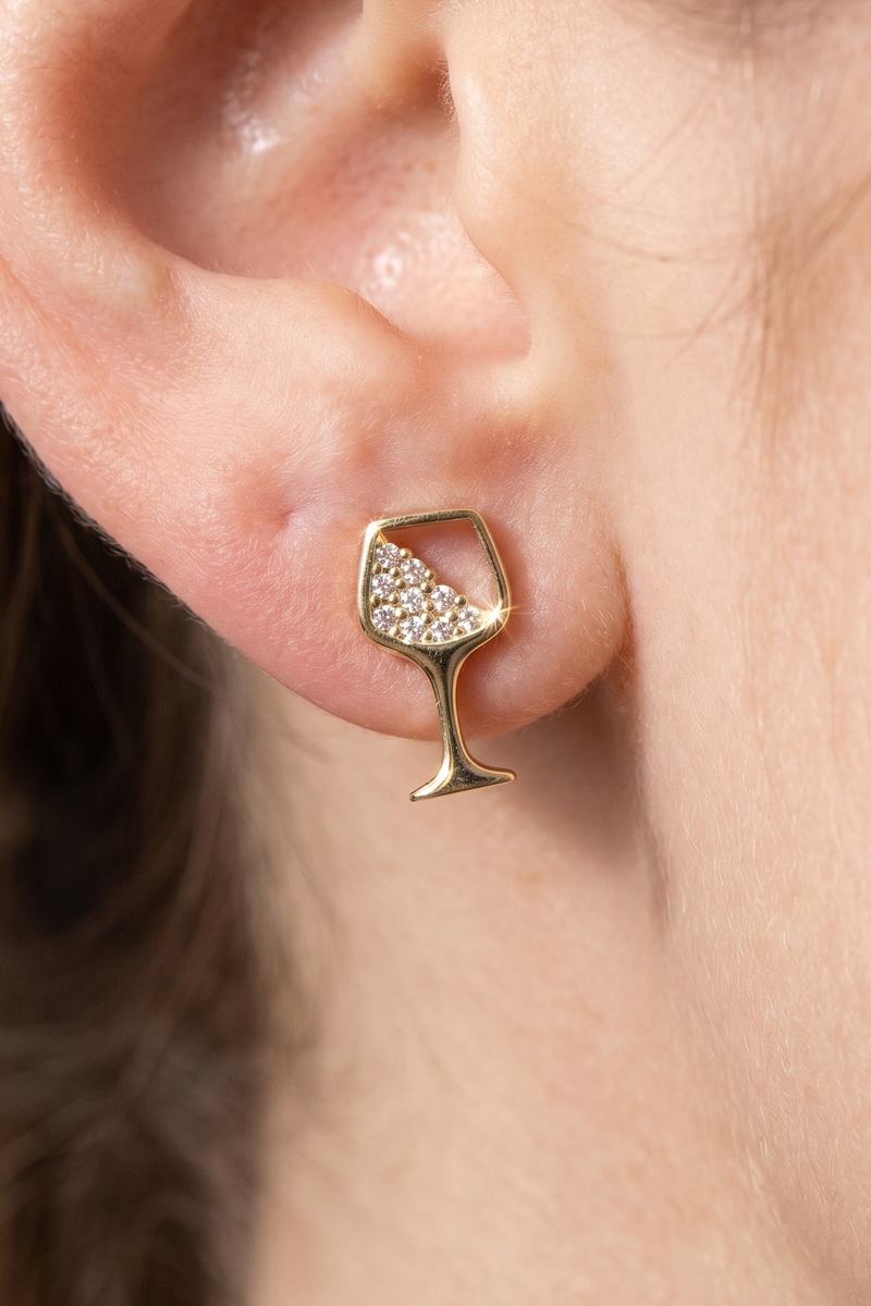 Sterling Silver Cz Wine Glass Stud Earrings