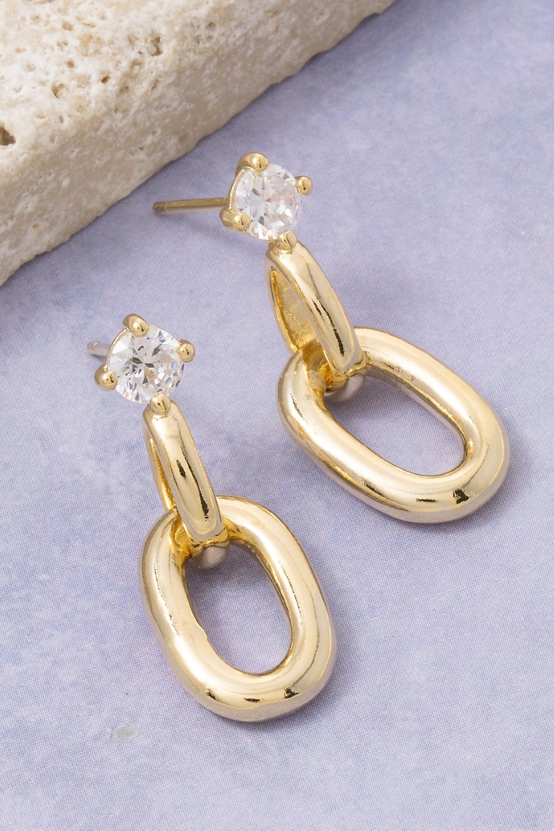 Secret Box Gold Dipped Cz Oval Linked Drop Earrings
