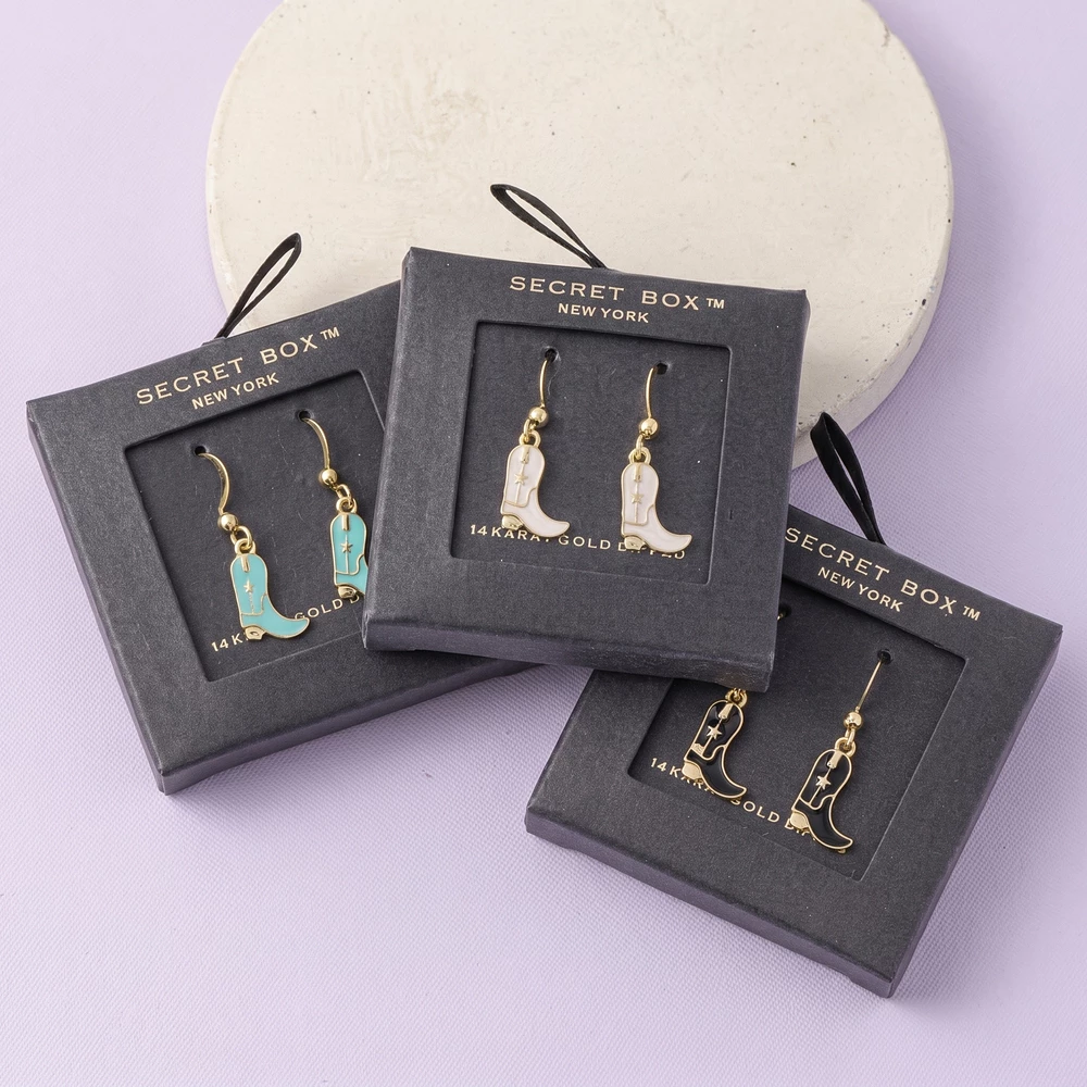 14K Gold Dipped Enamel Cowboy Boot Drop Earrings
