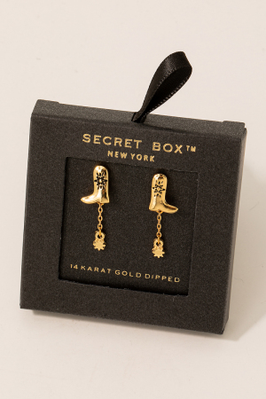 Secret Box Western Cowboy Boot And Charm Dangle Earrings