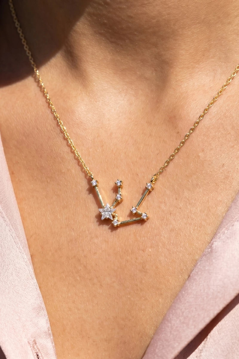 14K Gold Dipped Aquarius Constellation Cz Necklace