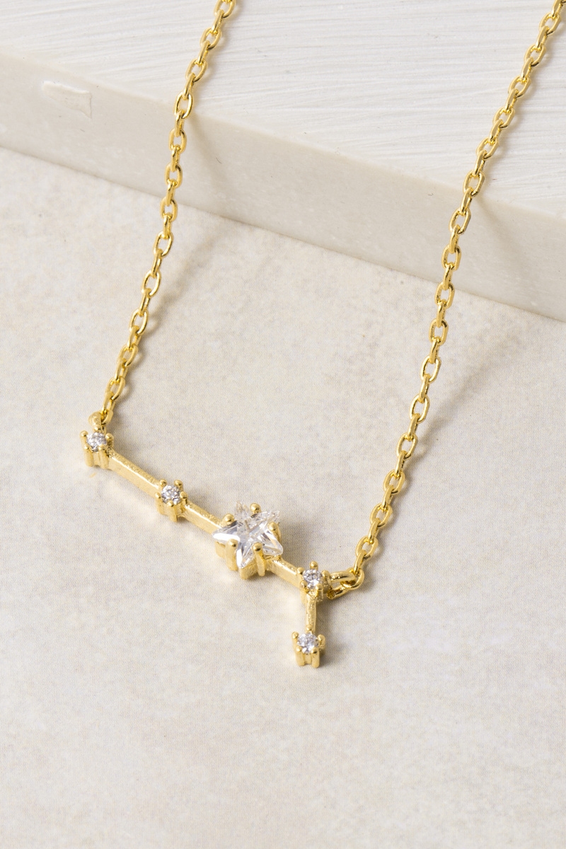 14K Gold Dipped Aries Constellation Cz Necklace