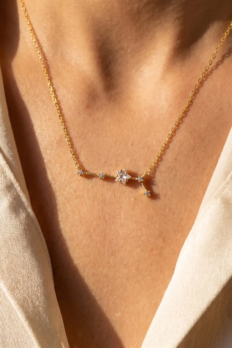 14K Gold Dipped Aries Constellation Cz Necklace