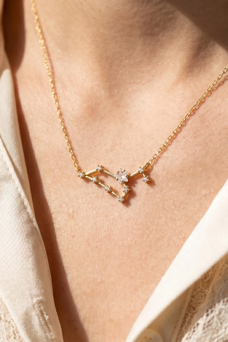 14K Gold Dipped Leo Constellation Cz Necklace