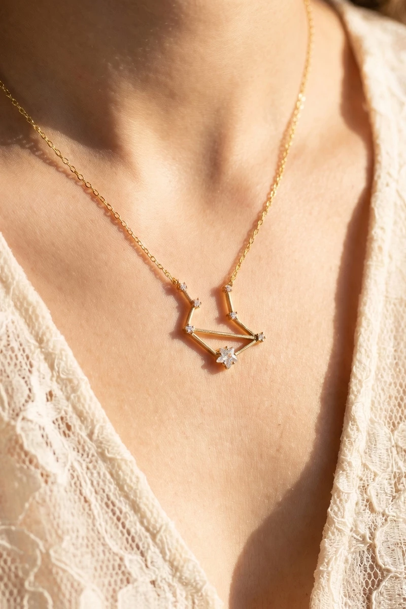 14K Gold Dipped Libra Constellation Cz Necklace