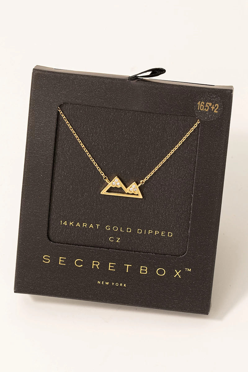 Gold Dipped Secret Box Mountain Pendant Necklace