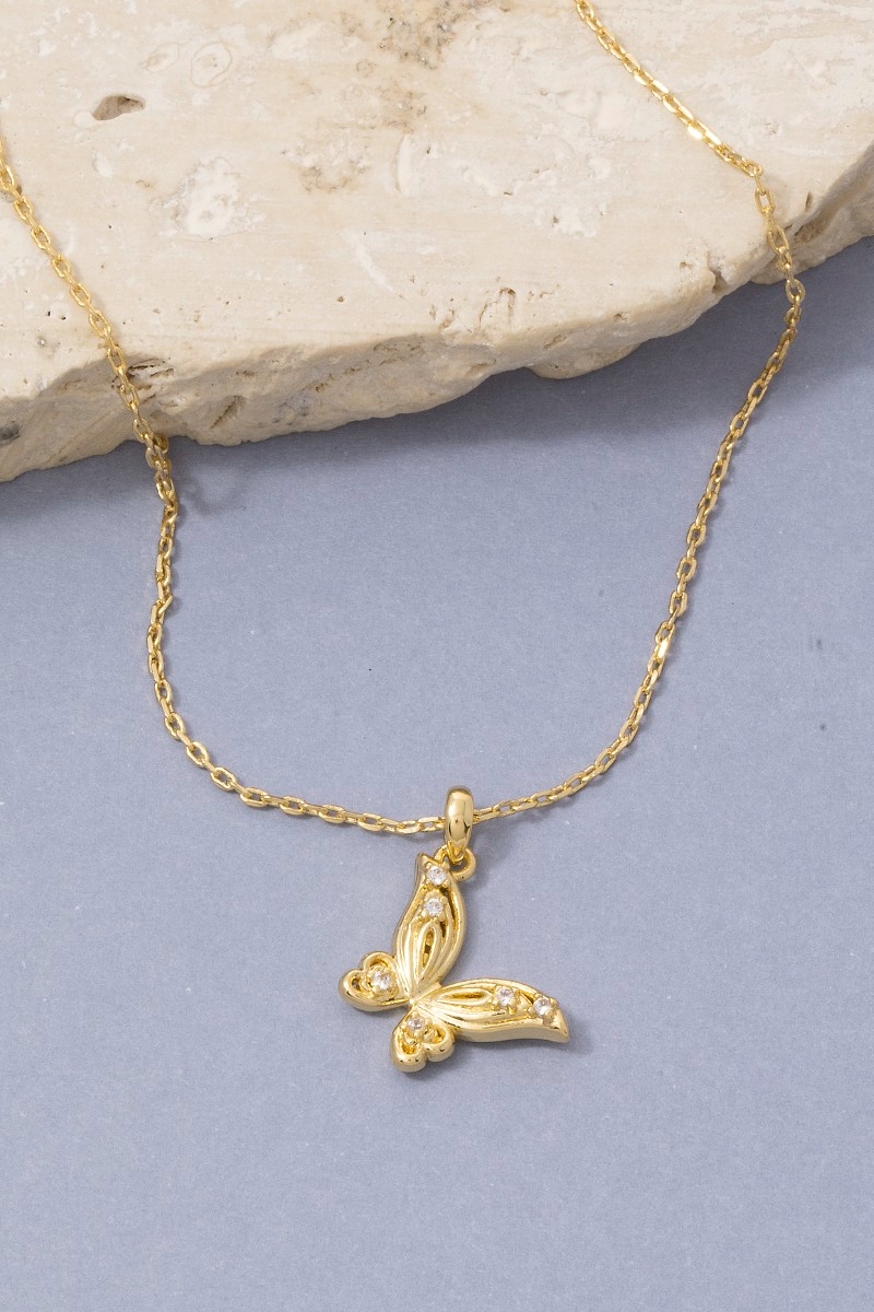 14K Gold Dipped Cz Butterfly Pendant Necklace
