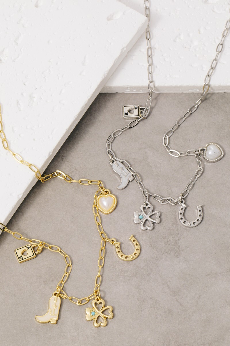 Secret Box Gold Dipped Mixed Western Charms Chain Necklace