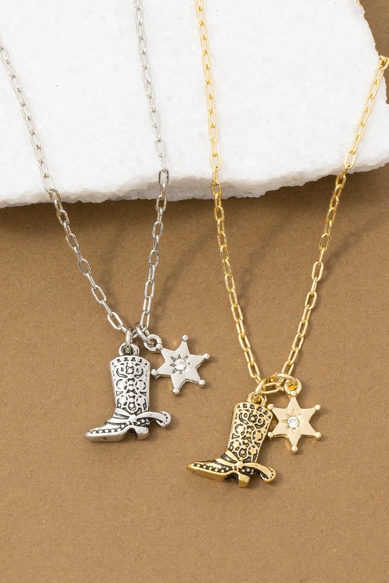 14K Gold Dipped Cowboy Boot Star Necklace
