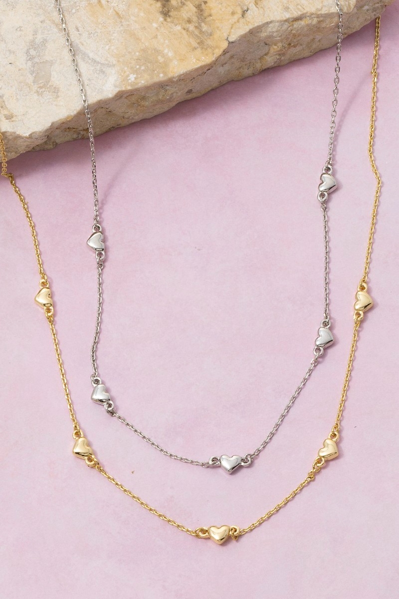 14K Gold Dipped Triple Heart Station Necklace