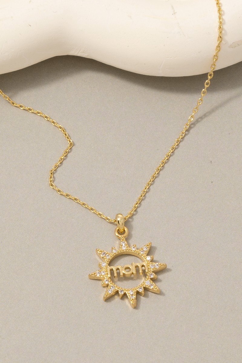 14K Gold Dipped Cz Mom Sunburst Necklace
