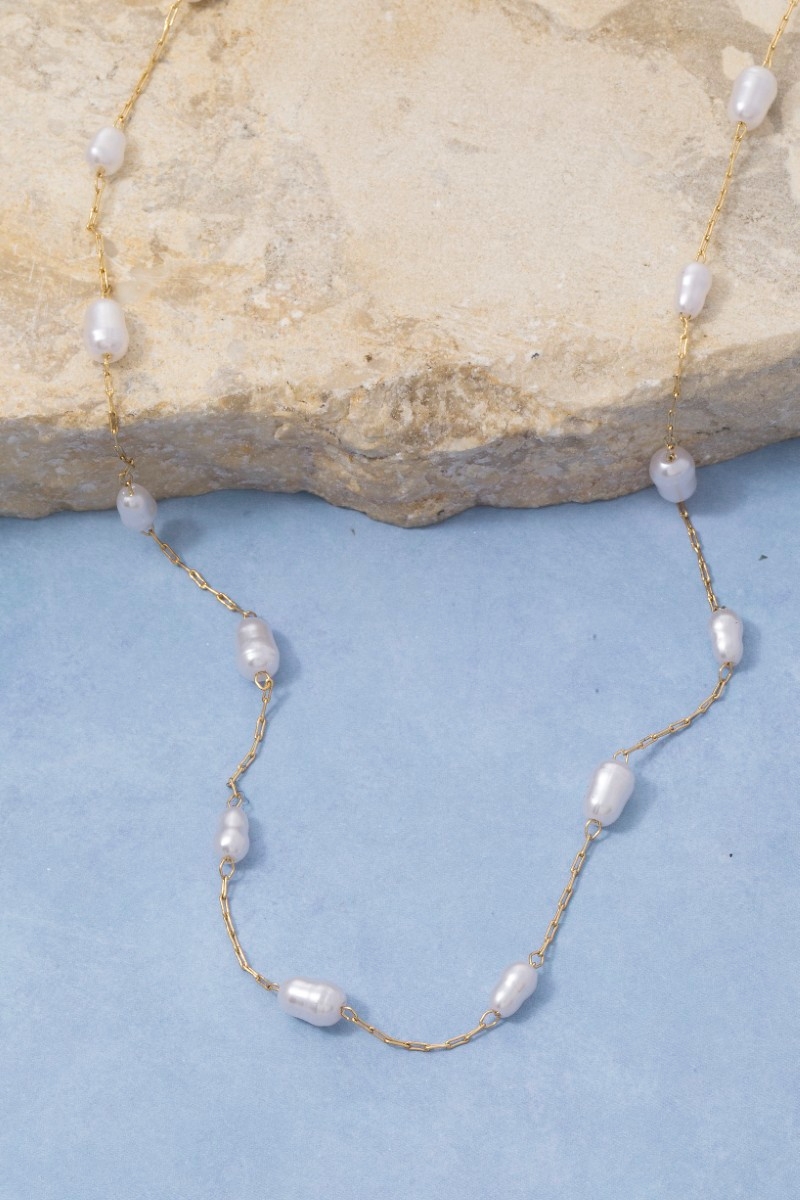 14K Gold Dipped Pearl Paperclip Chain Necklace