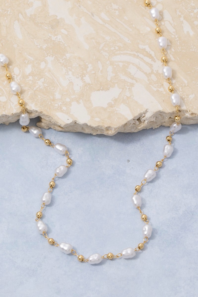 14K Gold Dipped Pearl And Bead Station Necklace