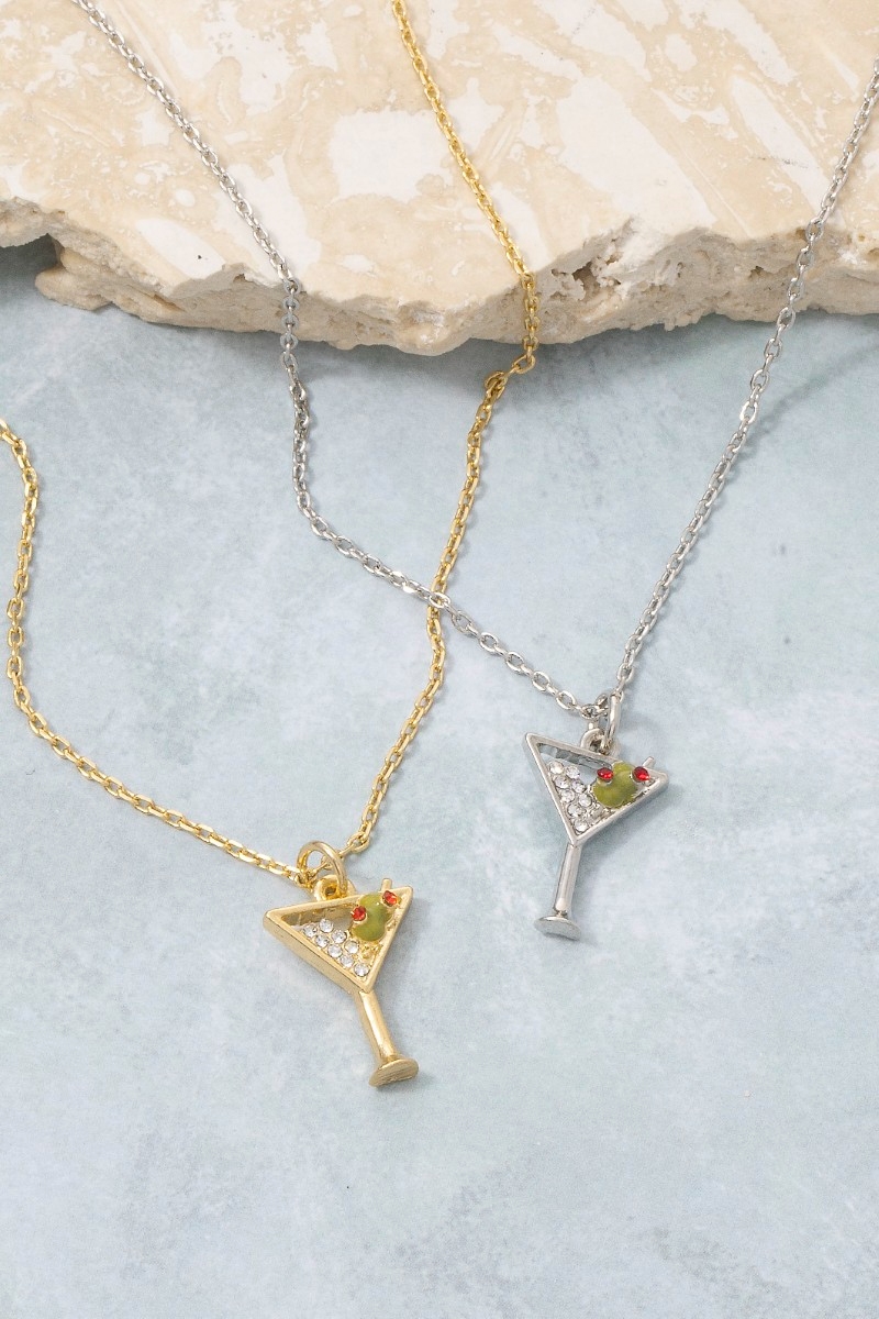 14K Gold Dipped Cz Martini Pendant Necklace