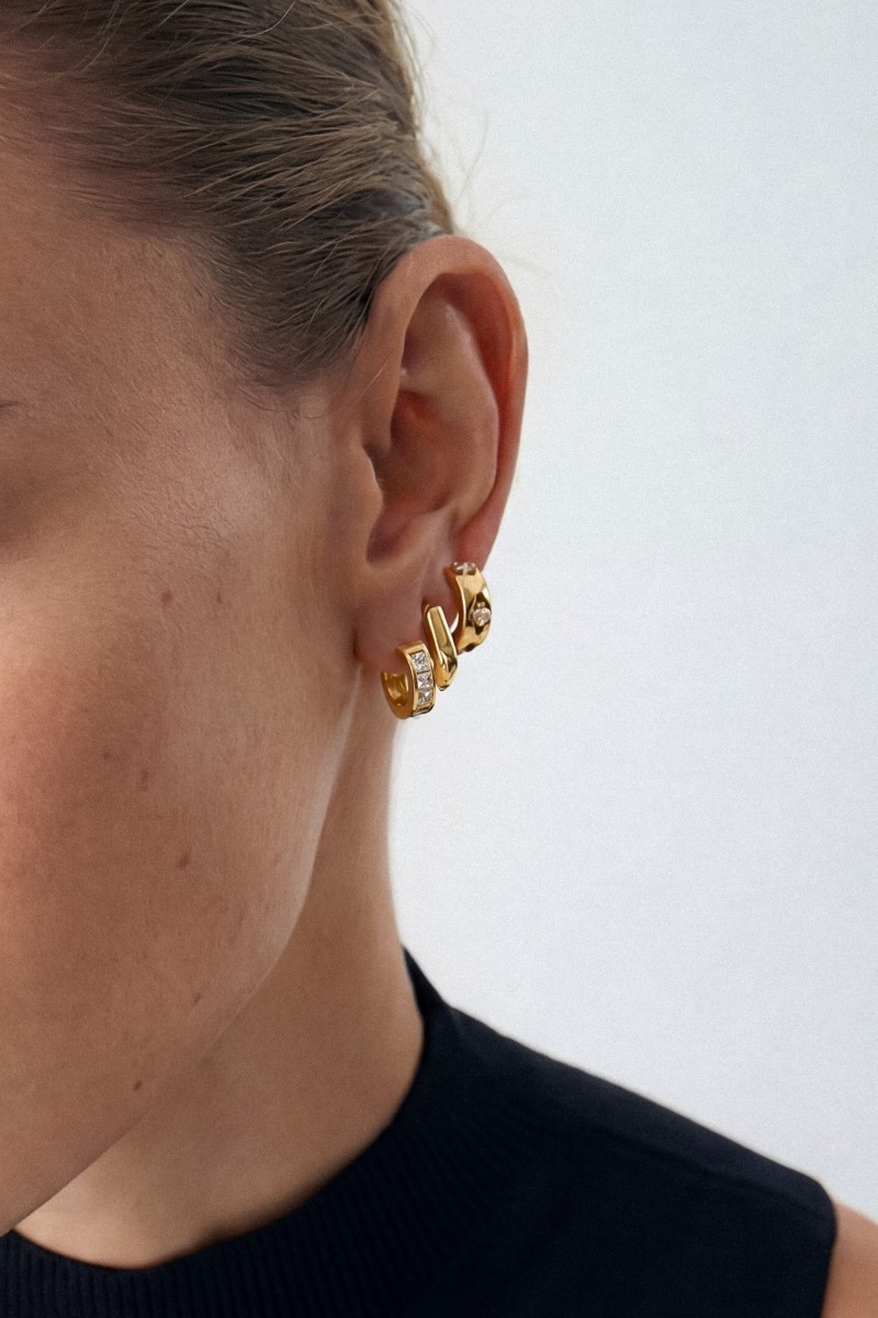 Secret Box Gold Dipped 3 Pair Mixed Cz Hoop Earrings Set