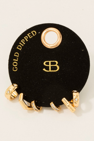 Secret Box Gold Dipped 3 Pair Mixed Cz Hoop Earrings Set