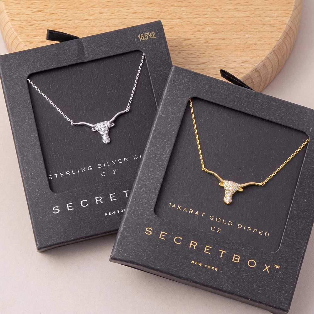 14K Gold Dipped Longhorn Pendant Necklace With Cz