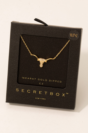 Secret Box Cz Stud Bull Head Pendant Necklace