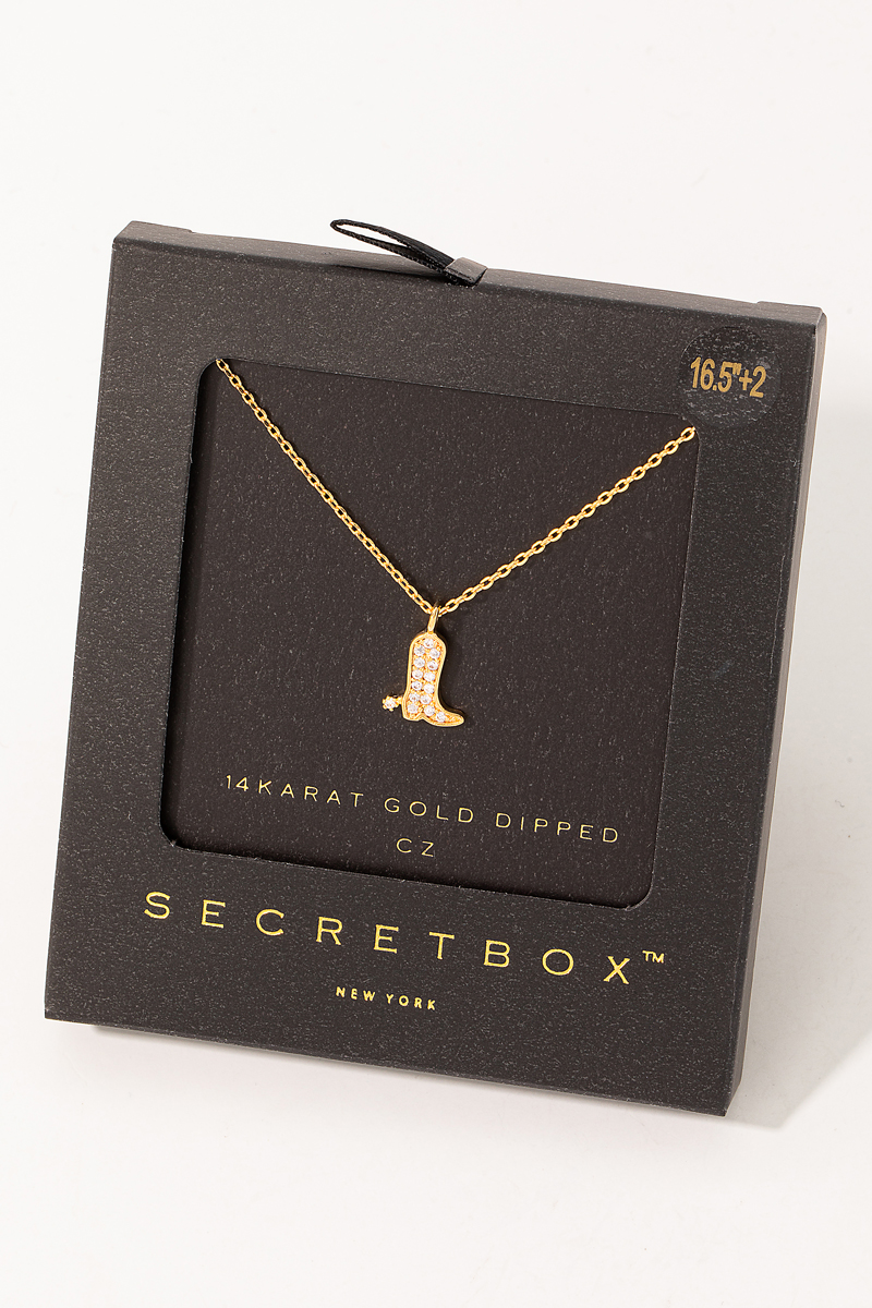 Secret Box Pave Western Cowboy Boot Pendant Necklace
