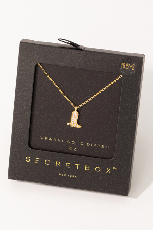 Secret Box Pave Western Cowboy Boot Pendant Necklace