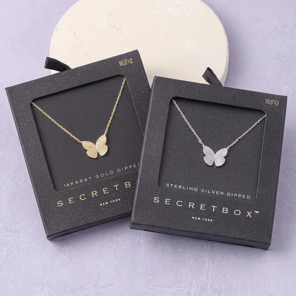 14K Gold Dipped Textured Butterfly Pendant Necklace