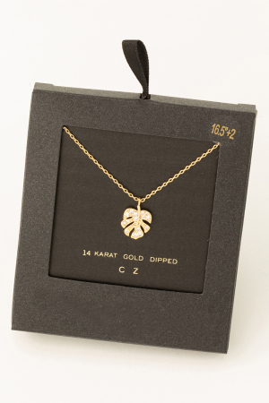 Secret Box Pave Mini Monstera Leaf Pendant Necklace
