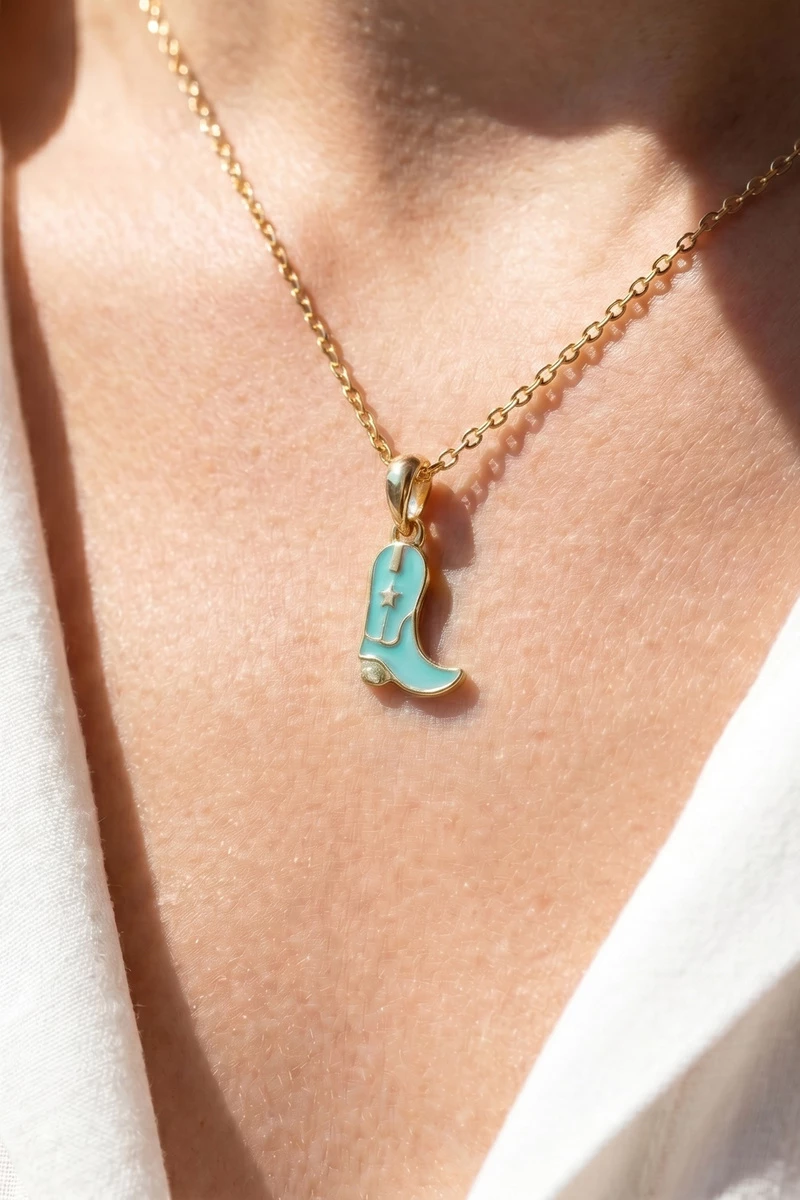14K Gold Dipped Western Cowboy Boot Pendant Necklace