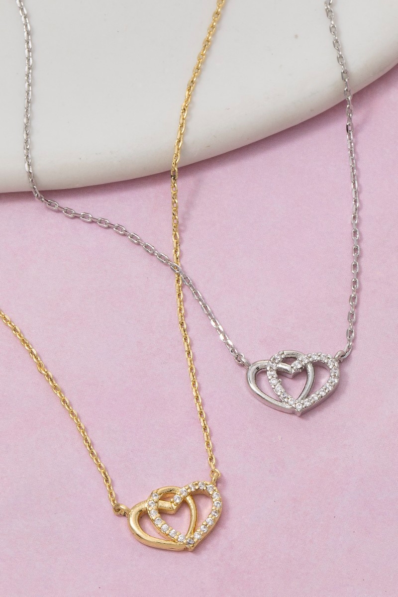 Secret Box Gold Dipped Double Heart Link Pendant Necklace