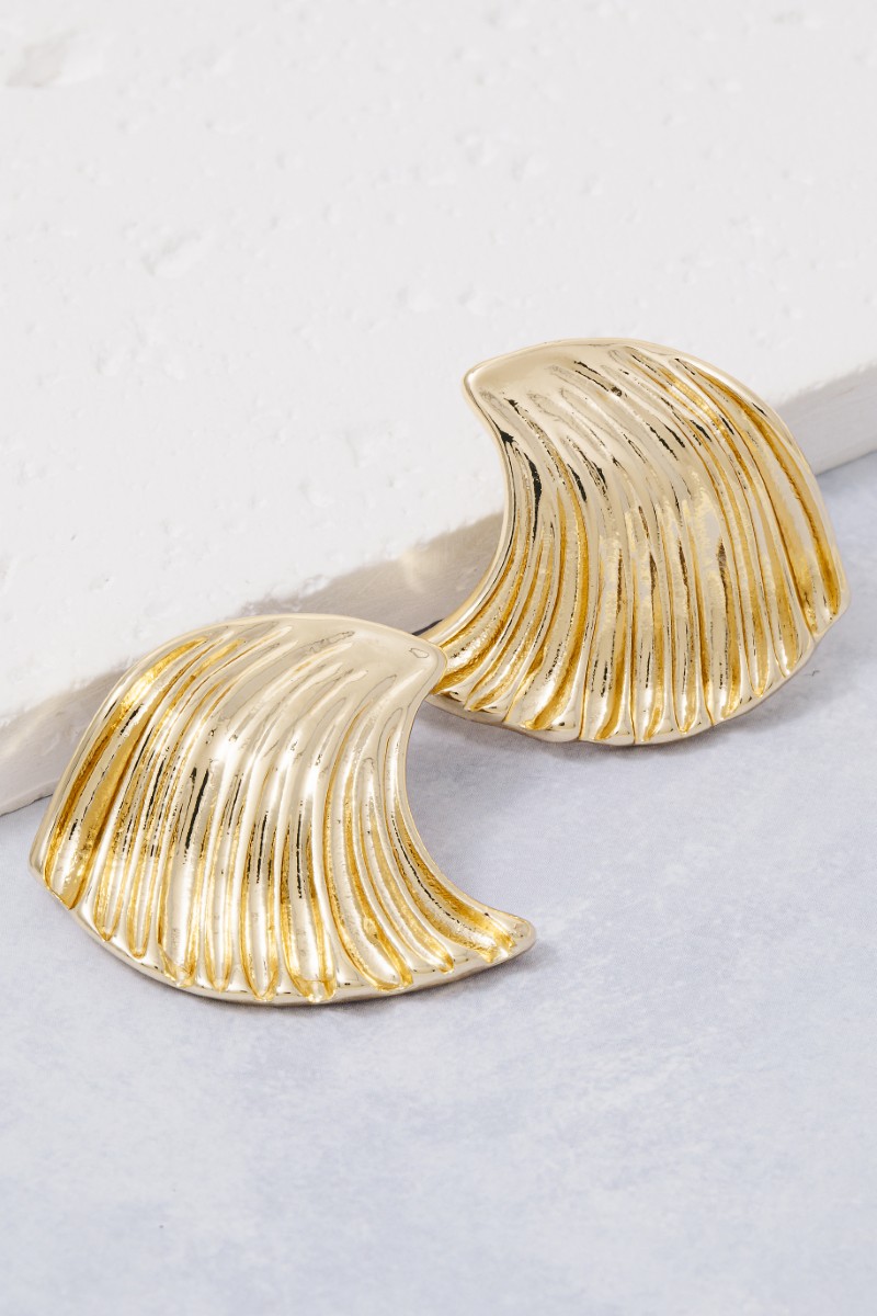 Secret Box Gold Dipped Ruffled Stud Drop Earrings