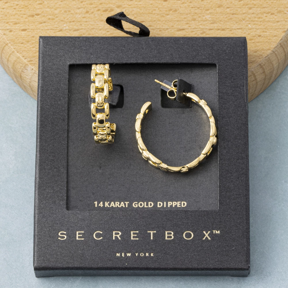 14K Gold Dipped Watch Band Link Hoop Earrings