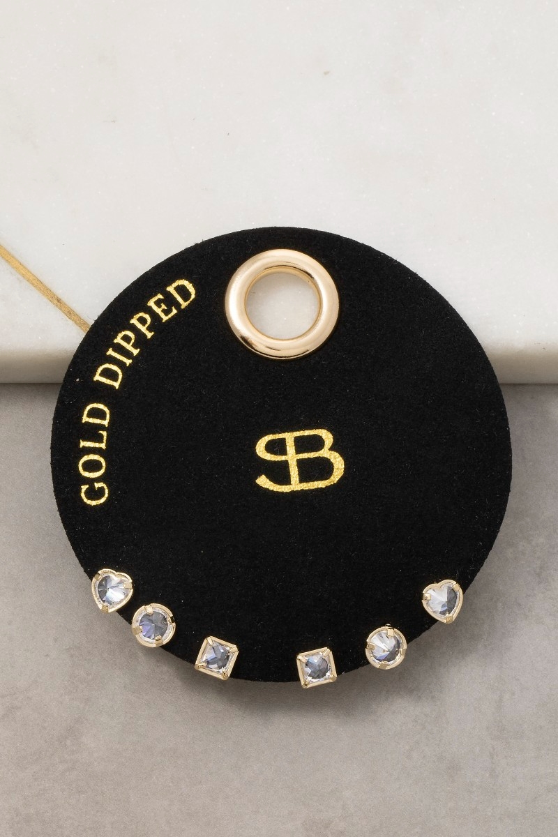 Secret Box Gold Dipped Mixed Shape Stud Earrings Set