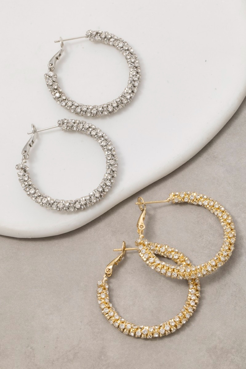 Secret Box Gold Dipped Cz Pave Hoop Earrings