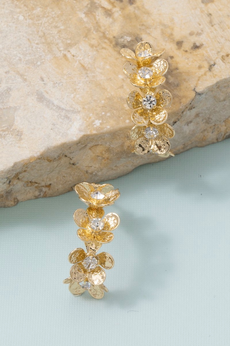 14K Gold Dipped Cz Flower Cluster Hoop Earrings