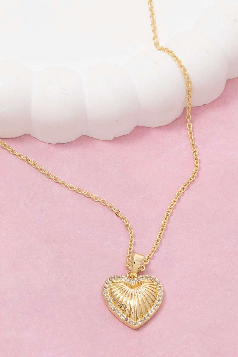 Secret Box Gold Dipped Cz Heart Pendant Necklace