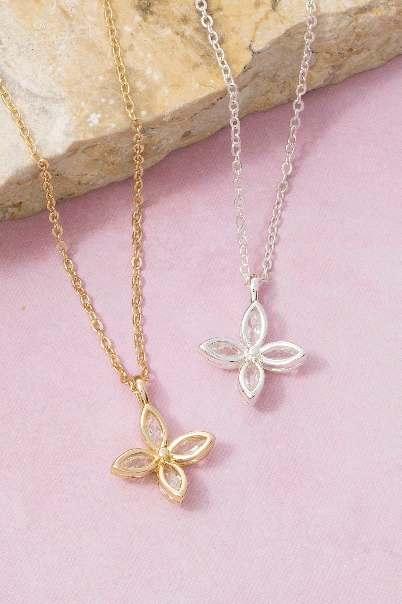 14K Gold Dipped Cz Marquise Flower Necklace