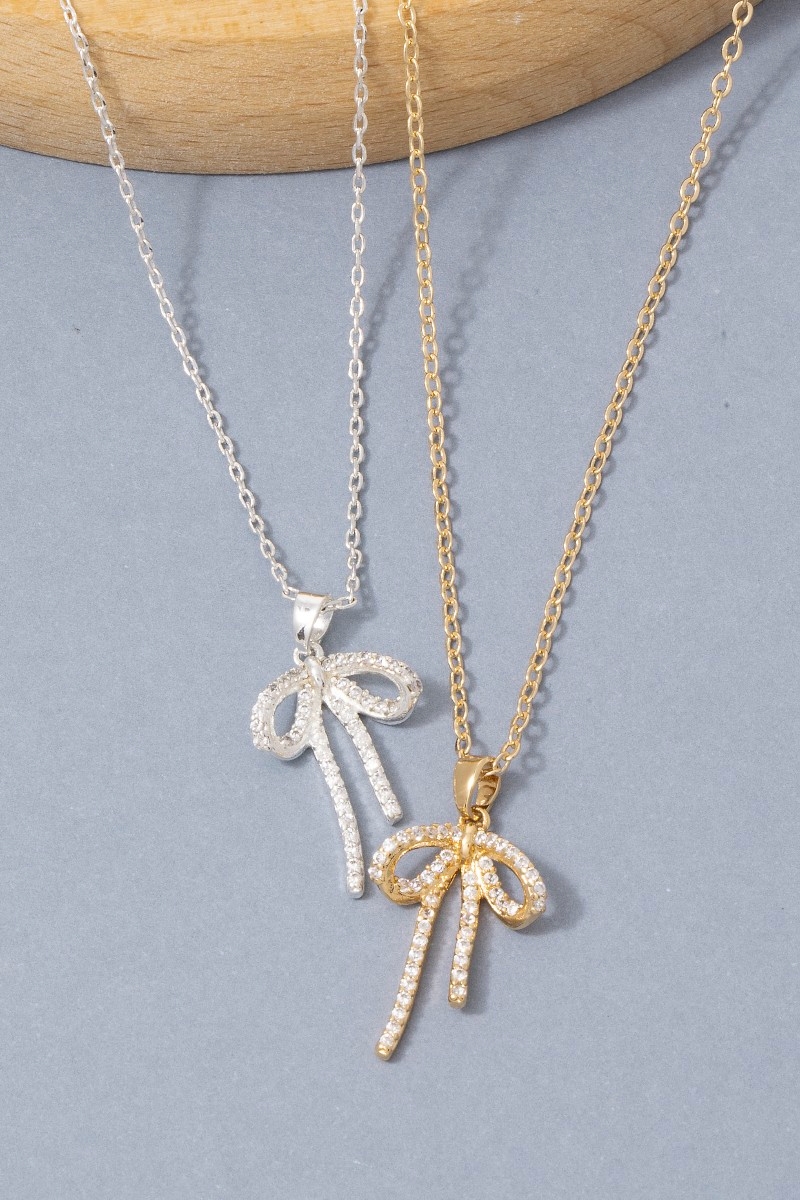 14K Gold Dipped Cz Bow Pendant Necklace