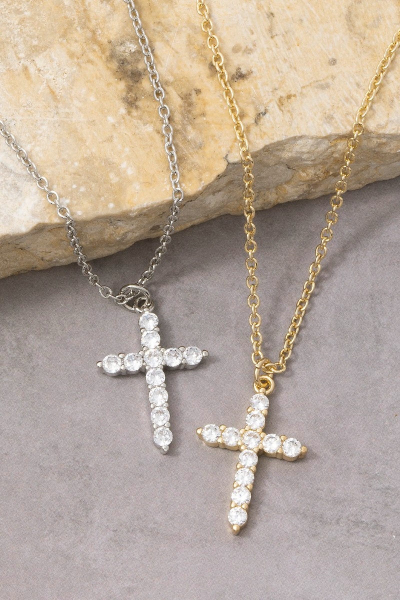 14K Gold Dipped Cz Cross Pendant Necklace