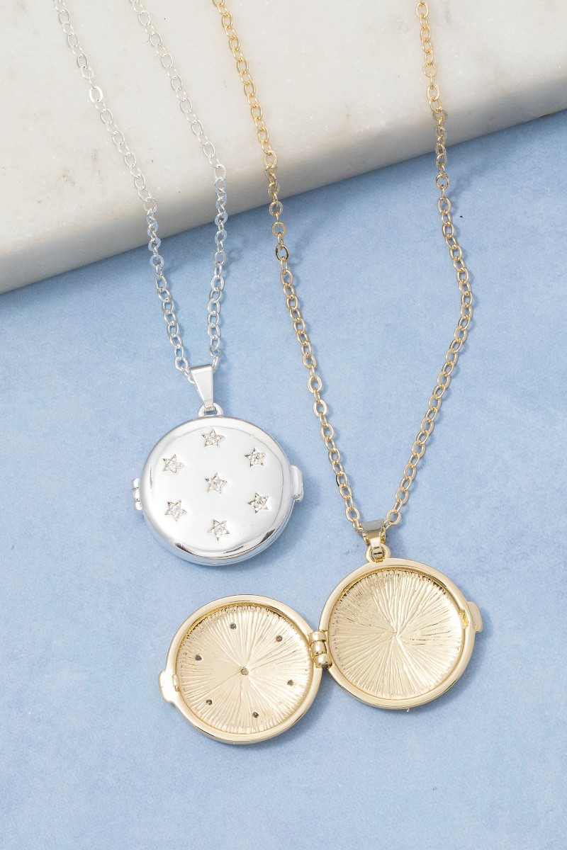 14K Gold Dipped Cz Star Round Locket Necklace