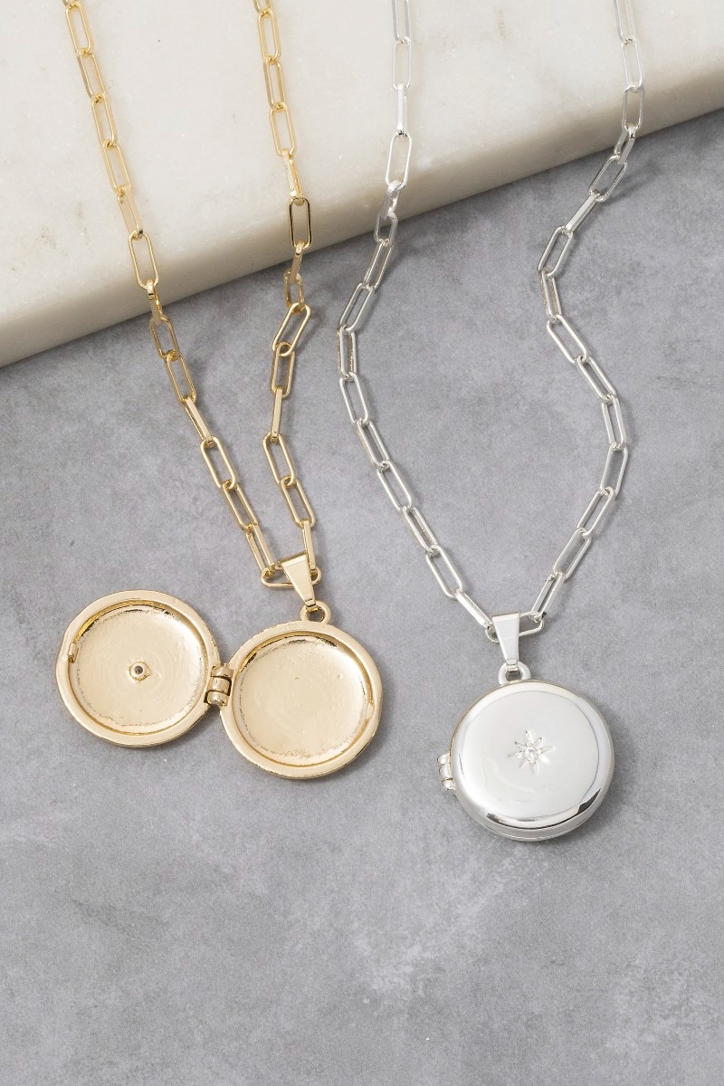 14K Gold Dipped Cz Starburst Locket Necklace