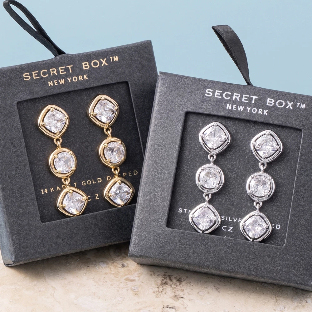 14K Gold Dipped Cz Triple Drop Earrings