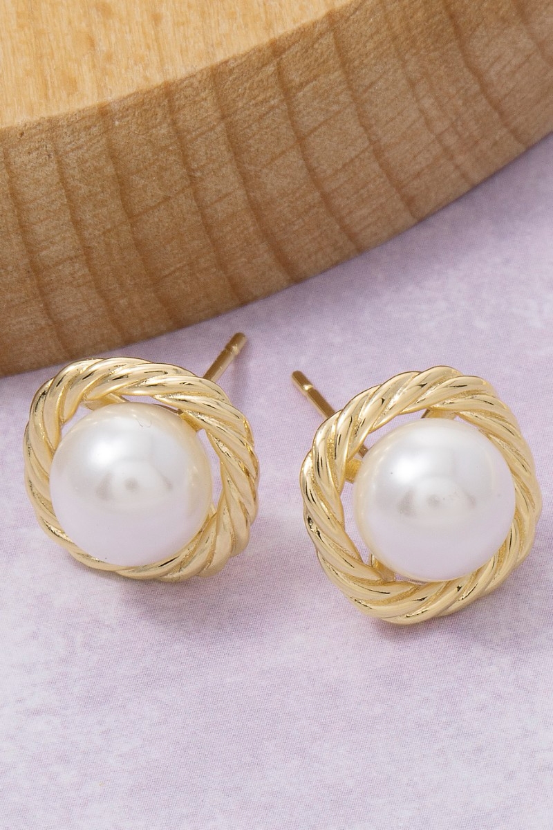 Secret Box Gold Dipped Pearl Stud Earrings