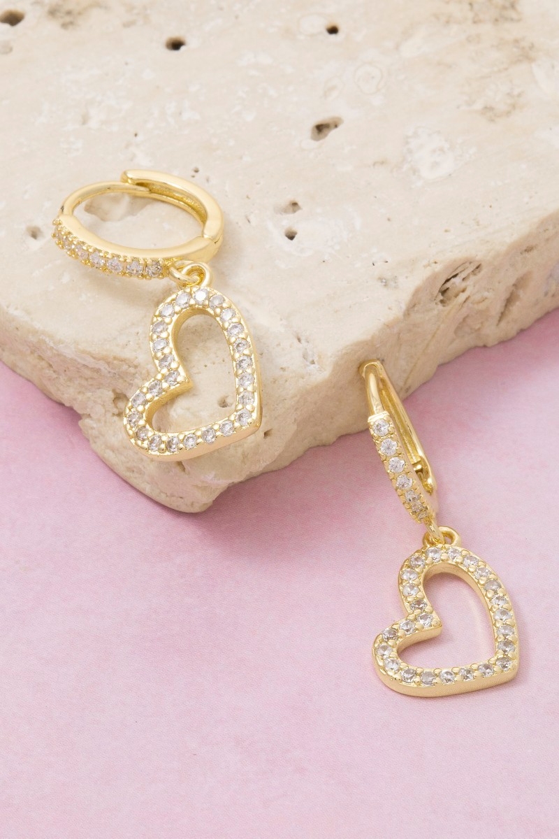 Secret Box Gold Dipped Cz Heart Cutout Drop Earrings