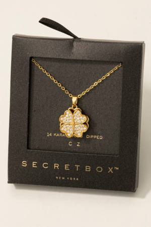 Secret Box Gold Dipped Cz Pave Clover Pendant Necklace