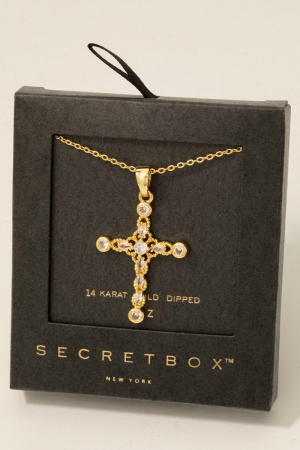 Gold Dipped Cz Intricate Cross Pendant Necklace