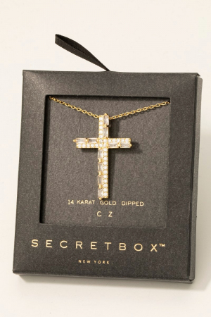 Gold Dipped Intricate Cz Studded Cross Pendant Necklace