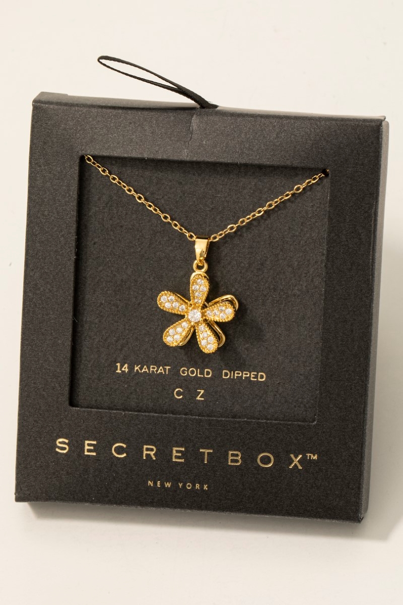 Gold Dipped Cz Cluster Flower Pendant Necklace
