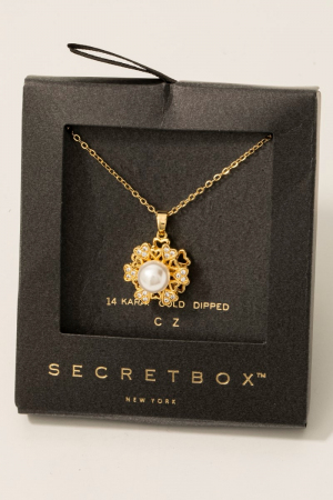 Secret Box Gold Dipped Cz Cluster Flower Pendant Necklace