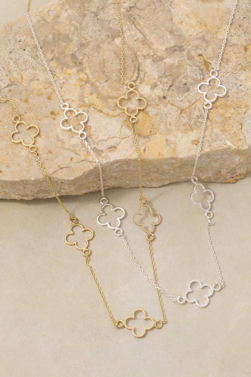 14K Gold Dipped Open Clover Station Necklace